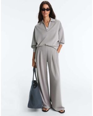 Oysho Long Pleated Trousers With Modal - Grey