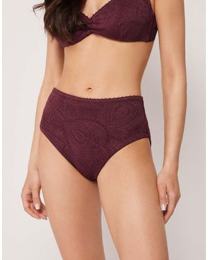 Calzedonia Precious Jacquard High Waisted Bikini Bottoms - Purple
