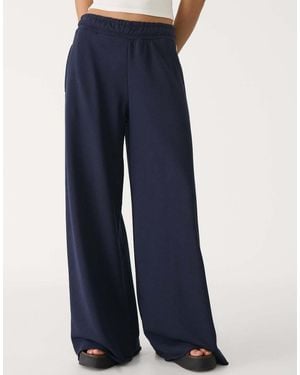 Stradivarius Wide Leg Trousers With Trim Detail - Blue