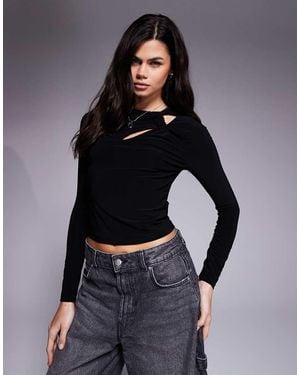 ASOS Long Sleeve Top With Twist Cut Out Detail - Blue