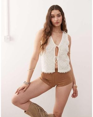 Miss Selfridge Festival Ruffle Tie Front Waistcoat - Natural