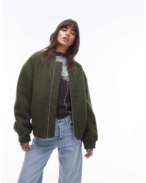 TOPSHOP Boucle Bomber Jacket - Green