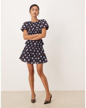 Glamorous Minigonna Con Vita Scesa E Pinces Marrone A Pois Blu - Multicolore