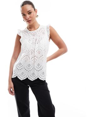 Pieces Sleeveless Broderie Smock Top - White