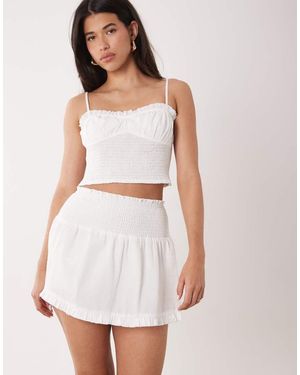 Aria Cove Shirred Frill Hem Rara Mini Skirt Co-Ord - White