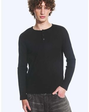 Weekday Henley Long Sleeve Rib T-shirt - Black