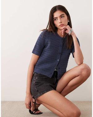 Abercrombie & Fitch Short Sleeve Button Up Cardigan - Blue