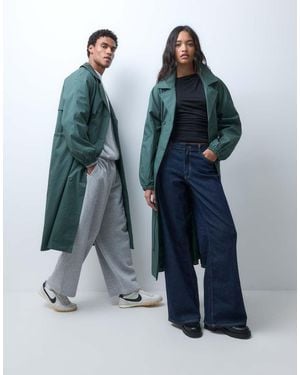 Reclaimed Vintage Unisex Oversized Trench Coat With Cinched Detail - Blue