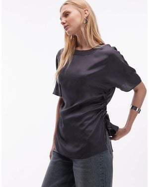 ARKET Satin Longline T-shirt With Ruched Waist - Blue