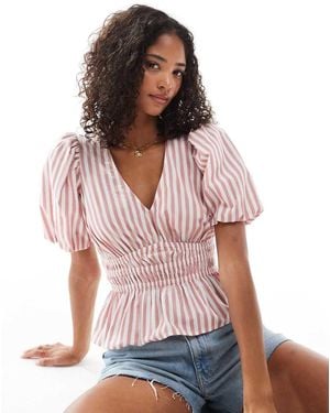 New Look Stripe Puff Sleeve Shell Top - Red