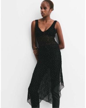 Pull&Bear Shimmery Lace Midi Dress - Black