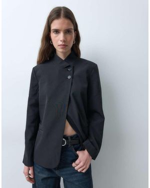 Pieces Blazer Sartoriale Con Collo Alto - Blu