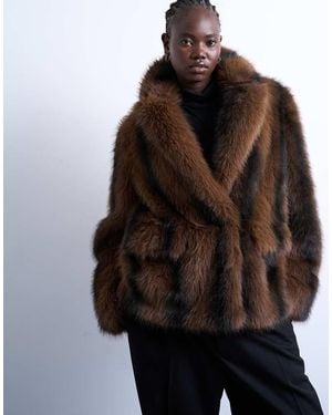 TOPSHOP Faux Fur Boxy Blazer Coat - Brown