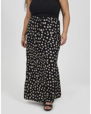 Brave Soul Curve Floral Maxi Skirt With Adjustable Tie Waist - Black