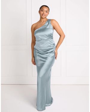 Six Stories Bridesmaid Satin One Shoulder Bias Maxi Dress - Blue