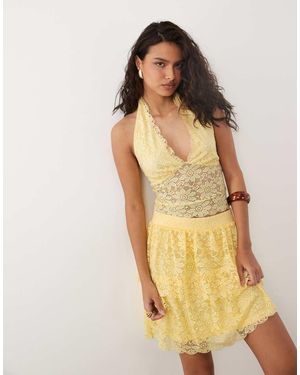 Vila Top Transparente Con Cuello Halter De Encaje (Parte De Un Conjunto) - Amarillo