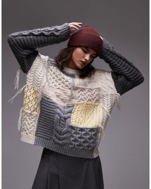 TOPSHOP – er grobstrick-pullover mit patchwork-design und oversize-schnitt - Grau