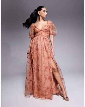 Lulus Lulus Sheer Sleeve Organza Maxi Dress - Red