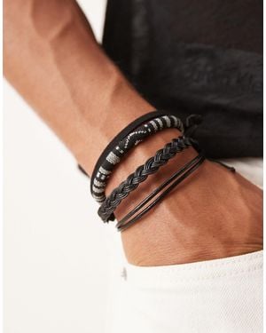 ASOS 4 Pack Faux Leather And Woven Bracelet - Natural