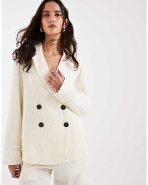 4th & Reckless Double Breasted Blazer Met Textuur En Omgeslagen Manchetten - Naturel