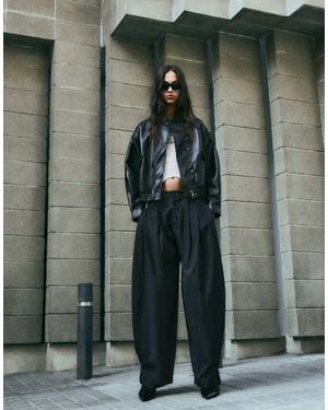 Bershka Side-pleat Trousers - Green