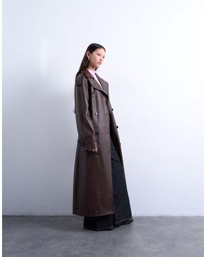 TOPSHOP – trenchcoat aus strukturiertem kunstleder - Weiß