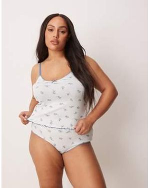 ASOS Asos design curve – freya – set aus pointelle mit en blümchenmotiven bestehend aus camisole und slip - Weiß