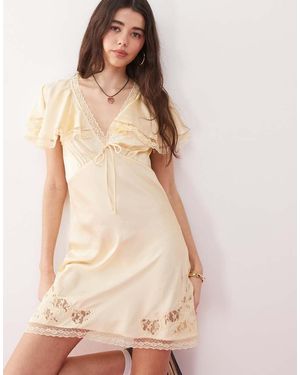 Reclaimed (vintage) Mini Tea Dress With Cape Sleeves And Lace Cutwork - Pink