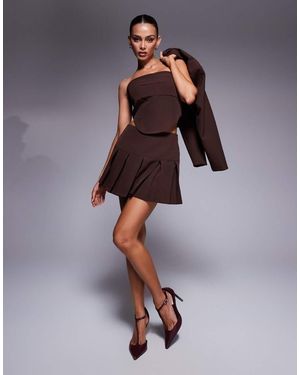Wanderdoll Lottie Tailored Pleated Mini Skirt Co-ord - Brown