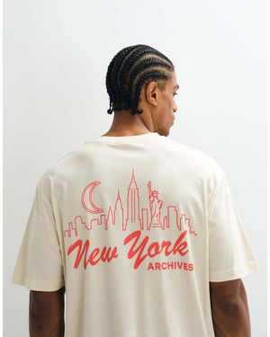 Only & Sons Camiseta Beis Extragrande Con Estampado "New York" En La Espalda-Blanco