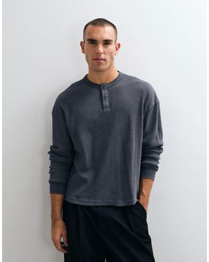 ASOS Oversize-boxy henley mit waschung und waffelstruktur - Blau