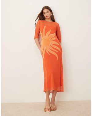 Never Fully Dressed Sunburst Mesh Midaxi Dress - Orange