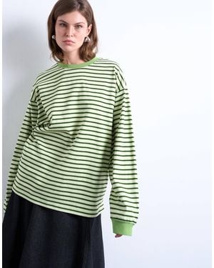 TOPSHOP Stripe Long Sleeve Slouchy Skater Tee - Green
