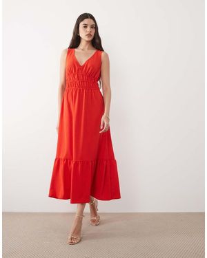 New Look V Neck Ruched Waist Midi Dress - Red