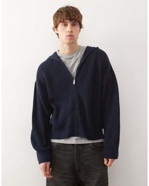 Collusion Knitted Boxy Hoodie - Blue