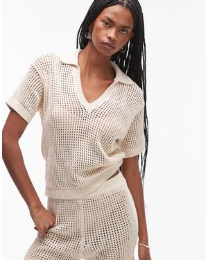 Tommy Hilfiger – kurzärmlige, gehäkelte hemdbluse - Natur