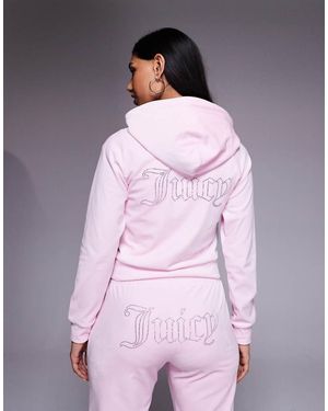 Juicy Couture Hoodie Van Velours Met Rits En Omlijnd Logo Met Siersteentjes - Paars