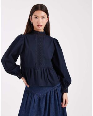 Wednesday's Girl Lace Detailed Long Sleeve Top - Blue