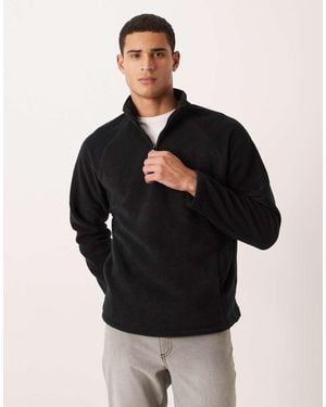 ASOS Relaxed Funnel Neck Quarter Zip Fleece Sweatshirt - Blue