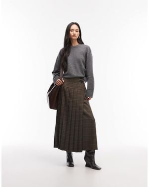 ASOS Buckle Detail Pleated Kilt Midi Skirt - White