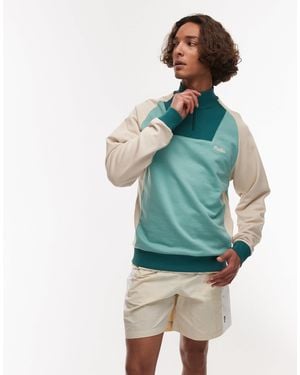 Parlez Zenith Quarter Zip Logo Panelled Detail Sweat Top - Green