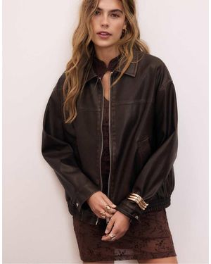 Stradivarius Washed Leather Effect Oversize Jacket - Brown
