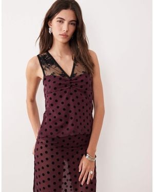 Motel Kasia Co-Ord V Neck Lace Polka Dot Top - Purple