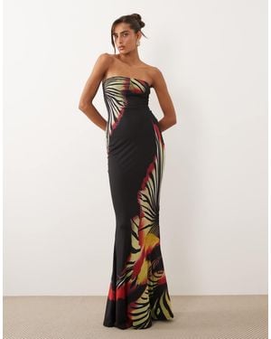 Murci Mesh Bandeau Fishtail Maxi Dress - Black