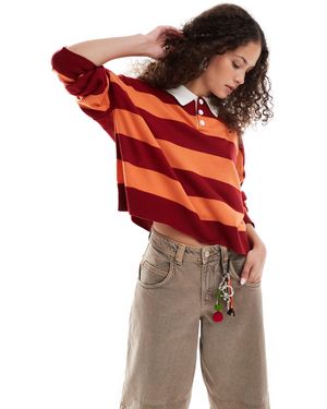 Collusion Polo Stripe Sweater With Rugby Collar - Red