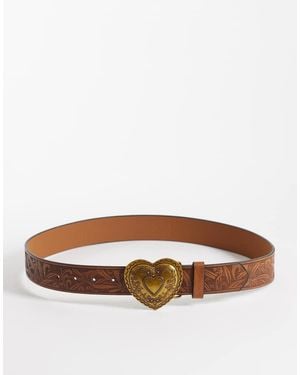 South Beach Vintage Style Heart Buckle Belt - Brown
