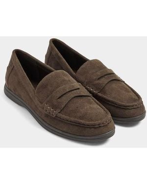 Yours Clothing Wide Fit Faux Suede Flatform Loafers - Brown