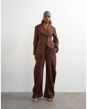 TOPSHOP Linen Blend Co Ord Occasion Barrel Leg Trouser - Brown
