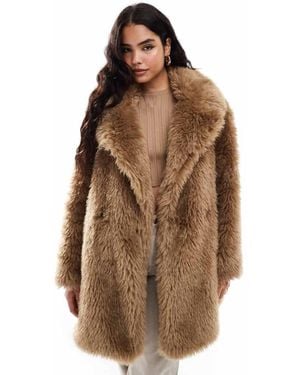 Stradivarius Str Mid Length Faux Fur Jacket - Brown