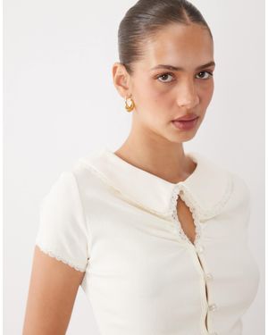 Miss Selfridge Keyhole Button Up Rib Shirt - White
